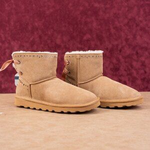 Baretraps Women Madyson Beige Suede Weatherproof Faux Fur Lace Snow Boots sz 11
